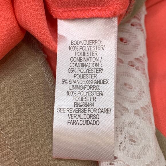 Sandra Darren neon coral white beige lace sheath - Picture 12 of 14